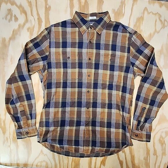 Wallace & Barnes Heavyweight Flannel Shirt In Brown Navy Plaid Men's Size M‎ - Picture 2 of 6